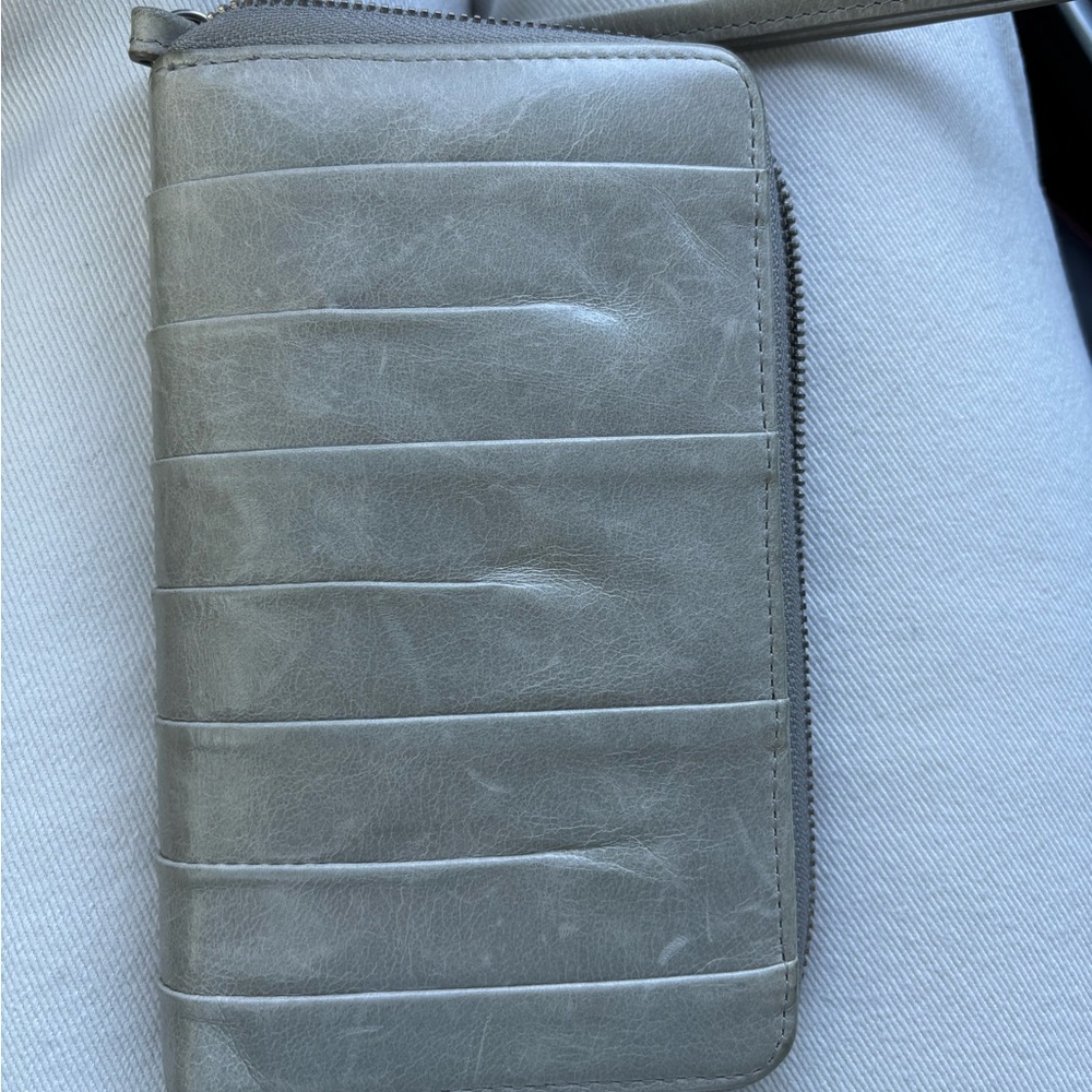 HOBO Gray Quilted Leather Wristlet Clutch